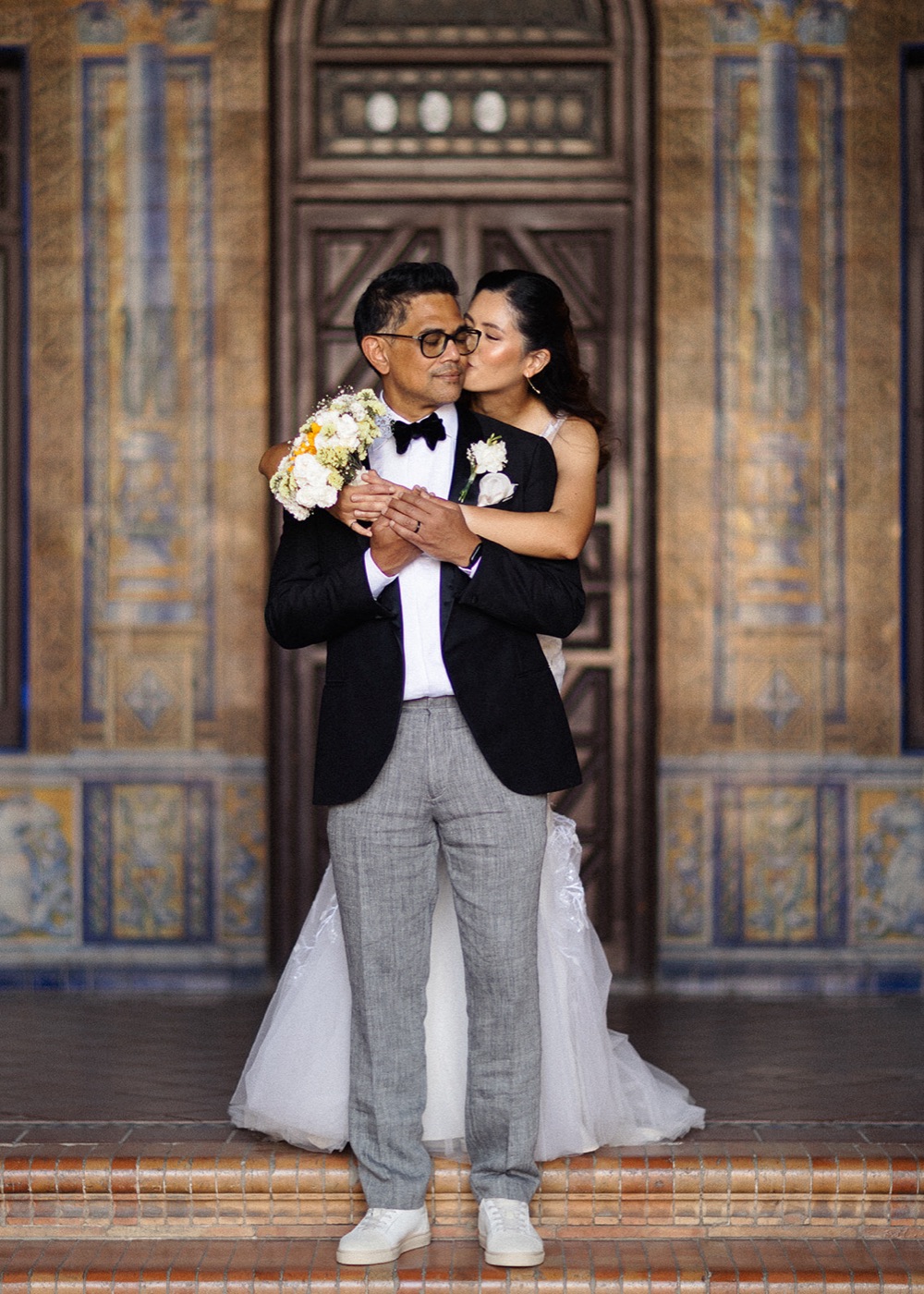 Joelle and Gregory photographed together in Seville on their wedding day